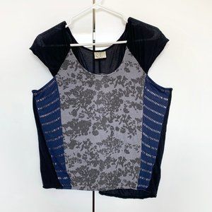 Free People Super Soft Foral Blue Grey Shirt